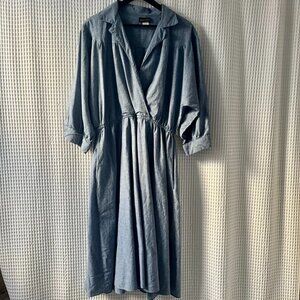 Stuart Alan size 18 dress vintage chambray cross-front elastic waist w/ pockets